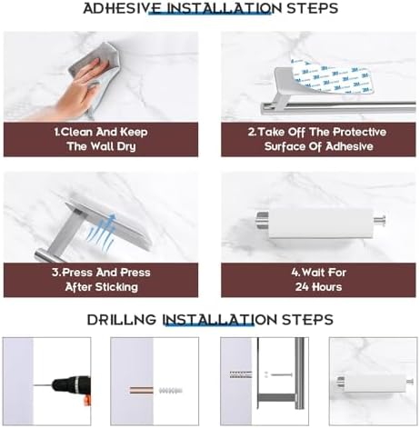 ASTOFLI Paper Towel Holder Under Cabinet No Drilling, Self Adhesive Paper Towel Holder Wall Mount for Kitchen Rack, Under Counter Napin Holder No Drill, RV, 304 Stainless Steel, Silver 2 Pack