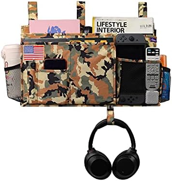 Surblue Bedside Caddy Hanging Organizer Storage Bag Pocket for Bunk, Hospital, College Dorm Rooms, Baby Bed Rails, Camp - 8 Pockets (Large, Desert)