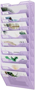EasyPAG 10 Pocket Mesh Wall File Organizer, Hanging Paper Folder Holder with Classify Label, Vertical Wall Mount Mail Organizer for Office Home Classroom, Purple
