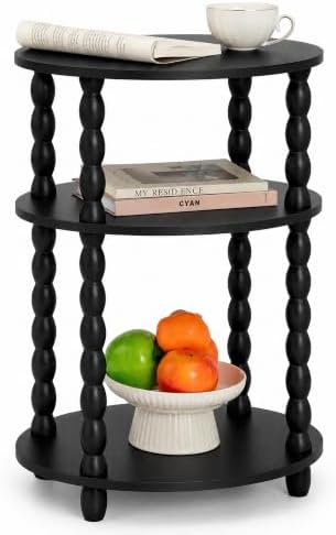 3-Tier Oval Side Table, Small End Table with Solid Wood Spindle Legs Black