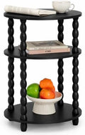 3-Tier Oval Side Table, Small End Table with Solid Wood Spindle Legs Black
