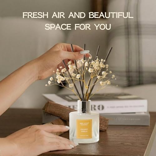 Airkeep Reed Diffuser Set,3.38 fl oz (100 ml) - Coconut Vanilla Oil Diffusers with 8 Reed Sticks, Home Fragrance Reed Diffuser for Bathroom Shelf Decor
