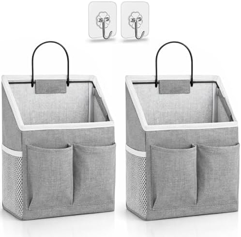Kanrichu 2pcs Wall Hanging Storage Bag, Wall Hanging Baskets for Organizing as Over the Door Organizer, Wall File Organizer, Rv Storage and Organization. For Bedroom, Office, Camper (Gray-Upgraded)