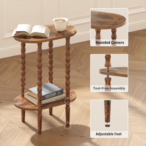 TUTOTAK Narrow Side Table with Solid Wood Legs, Oval End Table Set of 2