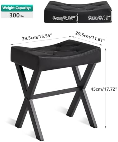 IBUYKE U-Shaped PU Vanity Stool, X-Leg Makeup Chair, Black WBD019B