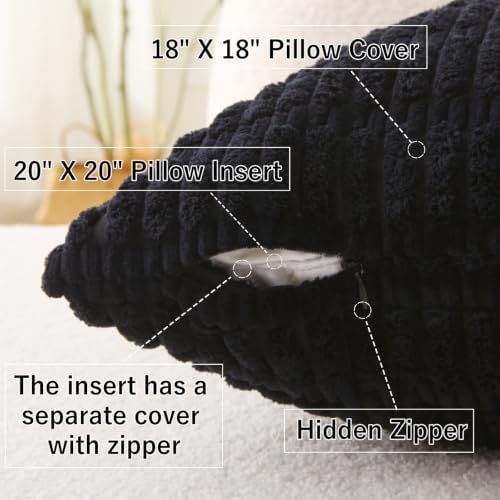 2 Pack Corduroy Decorative Throw Pillow with Inserts, 18x18 Inch Soft Boho Throw Pillow, Square Striped Throw Pillows for Couch, Bed, Sofa Decor