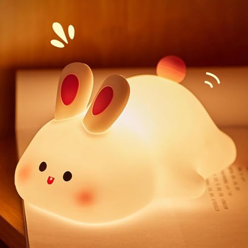 Squishy Bunny Night Light, Cute Easter Rabbit, Bunny Lamp, Led Big Face Rabbit Decor, Novelty Gifts, Dimmable Rechargeable Light up Bunnies, Nursery Room College Dorm Touch Nightlight