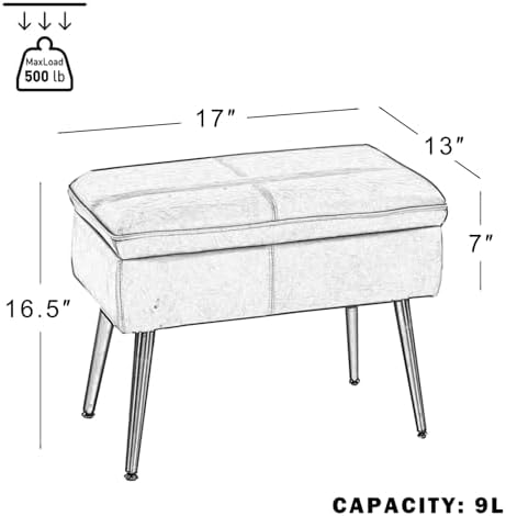 Square Storage Ottoman Upholstered Vanity Accent Stool Cognac Brown
