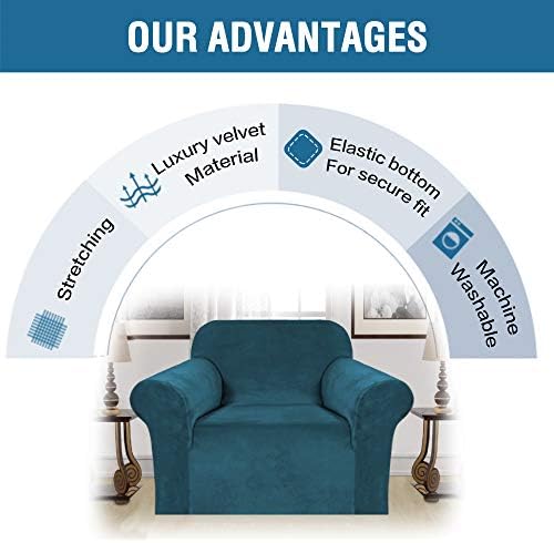 H.VERSAILTEX Stretch Velvet Armchair Cover Couch Covers 1 Cushion Chair Slipcover for Living Room Furniture Cover Crafted from Thick Comfy Rich Velour (Chair 31"-49", Deep Teal)
