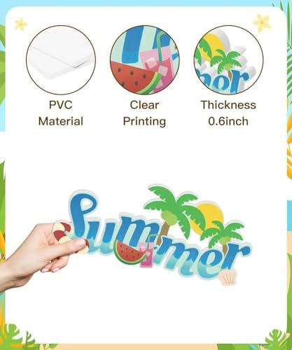Putuo Decor Summer Tabletop Decor Set, Tropical Beach Standee Signs with Surfboards Palm Trees “Summer” Word Art, Cute Coastal Centerpiece for Tiered Tray Coffee Bar Party Table, Home Office Classroom