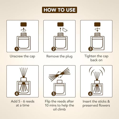 Majestic Pure Warm Vanilla & Caramel Drizzle Reed Diffuser for Home, Bathroom & Office | Natural Aromatherapy Air Freshener & Room Fragrance, with Reed Sticks & Dried Flowers 3.4 fl oz