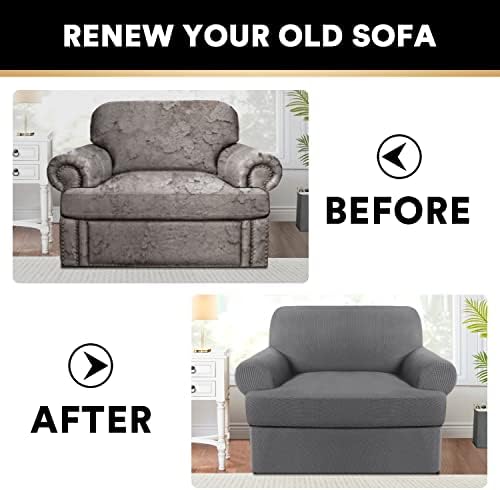 PrinceDeco 2 Pieces T Cushion Chair Slipcover Stretch Couch Covers for T Cushion Sofa Slipcovers Chair Covers Armchair with 1 Individual T Shape Seat Covers Width Up to 40", Grey