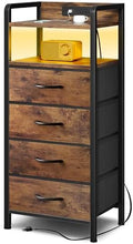 Lazzanto Nightstand with Rear Charging Station, LED Light, 4 Drawers, Brown