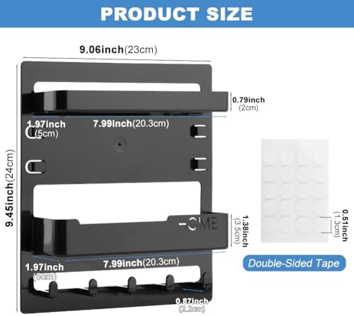 Bedside Wall Shelf, Adhesive Floating Shelves Dorm Decor with 5 Hooks