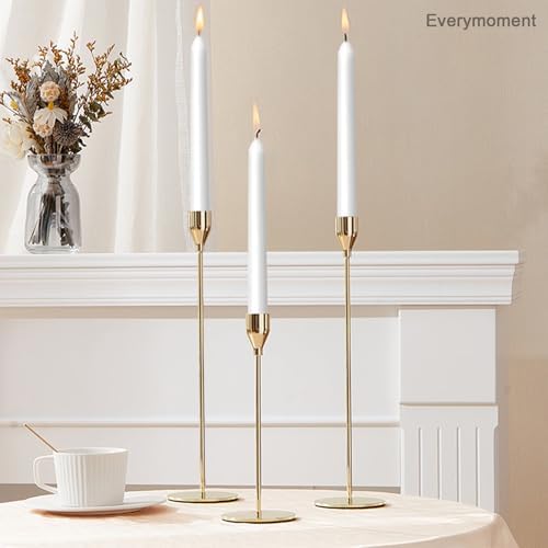 Everymoment White Taper Candles - 12 Pack 10 Inch Candlesticks - Dripless & Smokeless for 8 Hours - Unscented Paraffin Wax - Perfect for Wedding Christmas Halloween Holiday Dinner Table & Home Decor