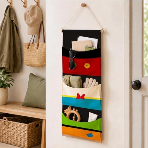 3-Pocket Hanging Wall Organizer, Colorful Block Over Door Storage Pockets