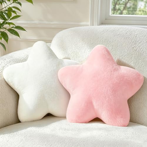 2PCS Star Pillow Set,15.35“ Cute Pink Decorative Throw Pillows for Bed