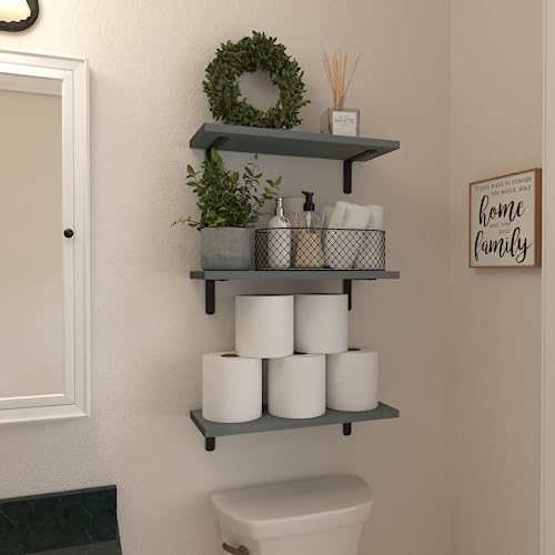 WOPITUES Floating Shelves Set of 6 for Wall Decor & Storage, Grey
