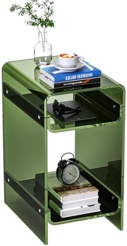 Clear Acrylic Side Table, Narrow Nightstand Bedside Table for Bedroom, Skinny Small End Table (Green Wide, 11.8'' x 15.7'' x 21.7")