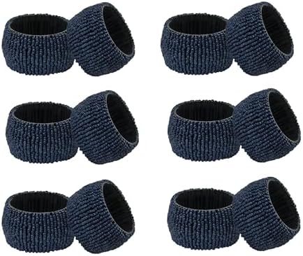 COTTON CRAFT Glitz Handmade Beaded Napkin Rings - Set of 12 - Navy