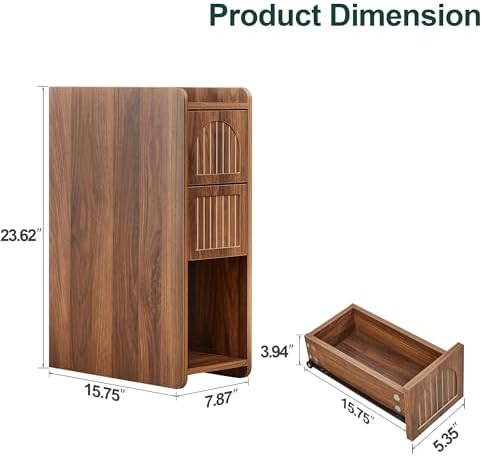 Narrow Nightstand Set of 2, Wooden Small 2 Drawer Nightstand, Slim Side End Table, Skinny Bedside Table, Mid Century Modern Night Stand with Drawers for Bedroom (Deep Walnut-2 pcs)