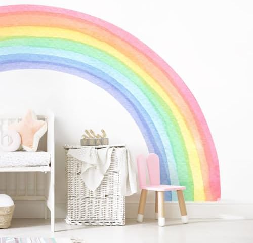 55"x63" Large Rainbow Wall Stickers, Mural Watercolor Half Rainbow Wall Decals Peel and Stick Vinyl Wall Art Decor for Girls Bedroom Kids Nursery Living Room Playroom Toddler