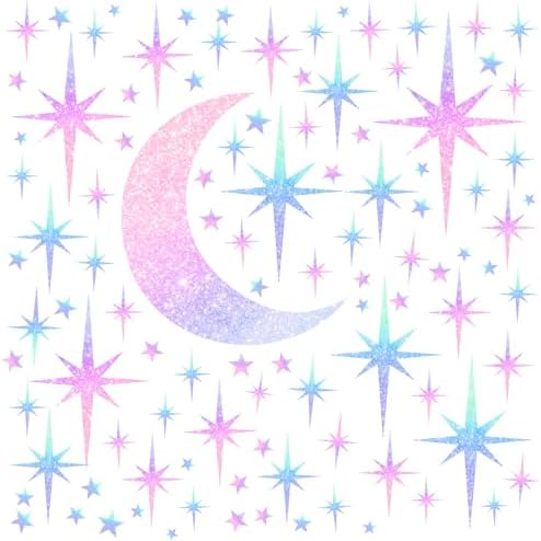 Retro Star Wall Decals Sparkle Wall Decor Stickers Rainbow Stars Moon Decal