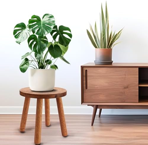 Solid Wooden Stool,Plant Stand,Step Stool,Light Walnut,15.8" H