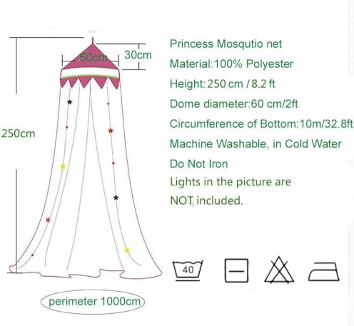 Bed Canopy with Star Lights, Gold Star Princess Canopy for Bed,Extra Large Dome Mosquito Net Reading Nook Bed Canopy for Girls Twin Full Queen Size Bed,Ivory