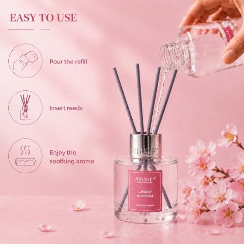 Airkeep Cherry Blossom Reed Diffuser Refill – 6.76 fl oz – Premium Scented Oil for Home Aromatherapy – Long-Lasting Fragrance for Reed Diffusers – Perfect for Bathroom, Bedroom & Home Decor