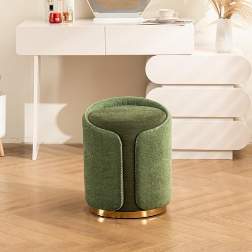 Swivel Vanity Stool with Gold Base Comfy Vanity Chair Modern Round Stool for Makeup Vanity Ottoman Foot Rest for Bedroom livingroom (Green)