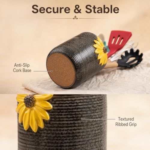 Ceramic Utensil Holder Sunflower Kitchen Utensil Crock Flower Vase Decor