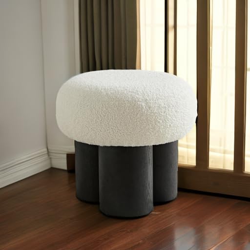 Teddy Ottoman Footrest Stool, Round Upholstered Vanity Stool for Bedroom