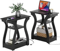 FROMJBEST End Tables Living Room Set of 2 with Charging Station, Black