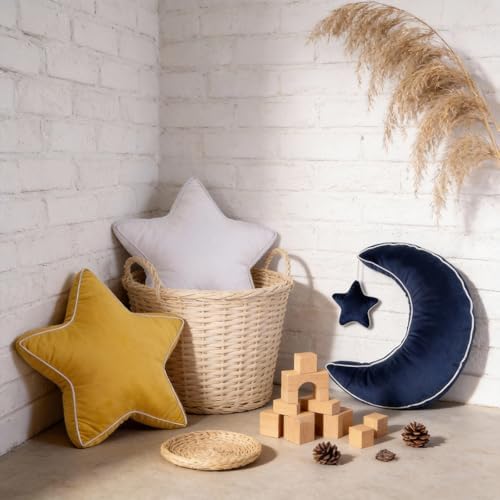 Moon Pillow Decorative Throw Pillows with Soft Faux Velvet for Couch Cute Cushion for Bedroom Office Navy