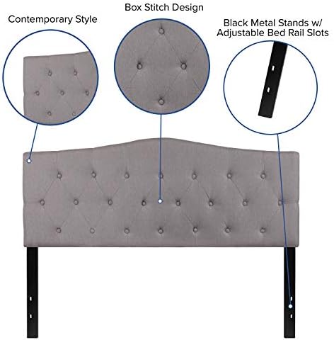 EMMA + OLIVER Light Gray Queen Button Tufted Headboard