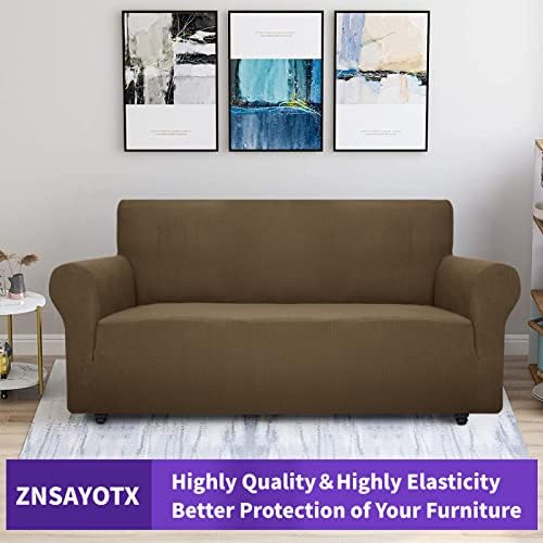 ZNSAYOTX Super Stretch Couch Cover (72"-92") Universal Sofa Covers with Elastic Bottom, Dog Cat Pets Friendly Washable Furniture Protector Fitted Sofa Slipcovers Stay in Place (Brown, Sofa)