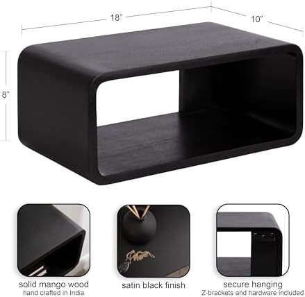 Kate and Laurel Deguara Modern Wood Floating Side Table, 18 x 10 x 8, Black, Contemporary Wooden Floating Nightstand for Use as Bedside Shelf, Living Room Accent, or Floating Over Toilet Shelf