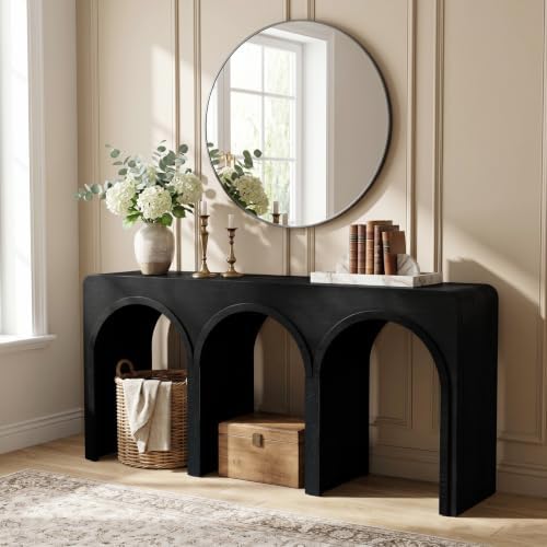 67" Long Arched Console Table Set of 2, 15.5" Deep Modern Designer Entryway Table, Sculptural Triple Arch Sofa Table for Living Room, Behind Couch, Multi-Scene Accent Furniture, Black Wood Finish