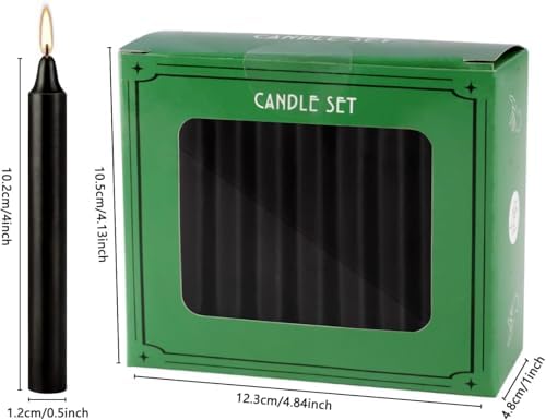 Black Taper Candles, 4 Inch, Unscented, 100% Cotton Wick, 2-Hour Burn Time, for Halloween, Rituals, Meditation, Altar, 40 Pack