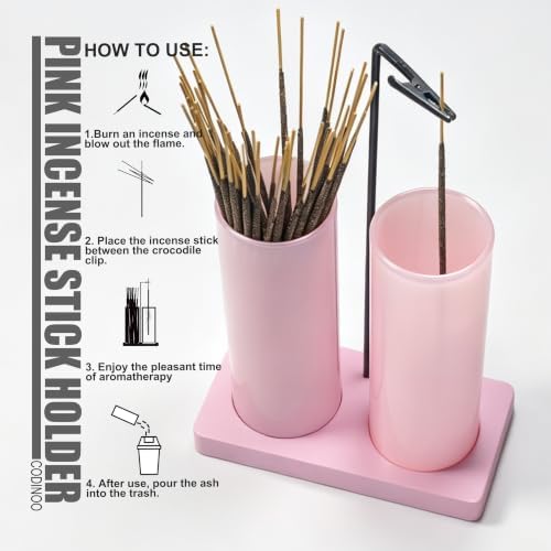 2 in 1 Incense Holder for Sticks,Glass Incense Burner Holder with Storage,Upside Down Incense Holder for Sticks with Glass Ash Catcher for Meditation Yoga Spa Room Home Decor[2 Long Full Pink]