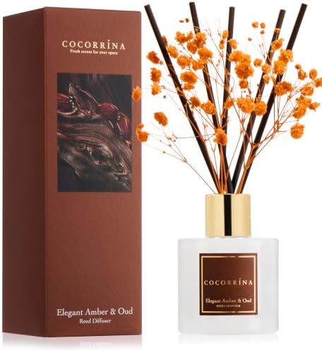 COCORRÍNA Reed Diffuser - Elegant Amber & Oud 3.38 fl oz Reed Diffuser for Bedroom Bathroom Home Décor