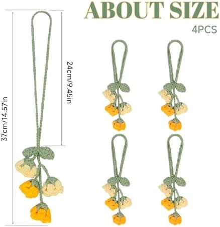 Flower Curtain Tiebacks, 4pcs Lily-of-The-Valley Curtains Holdbacks, Cute Curtain Holdbacks - No Drill Rope Holder, Drape Knitting Handmade for Nursery&Children's Room Decor (Yellow/Orange)