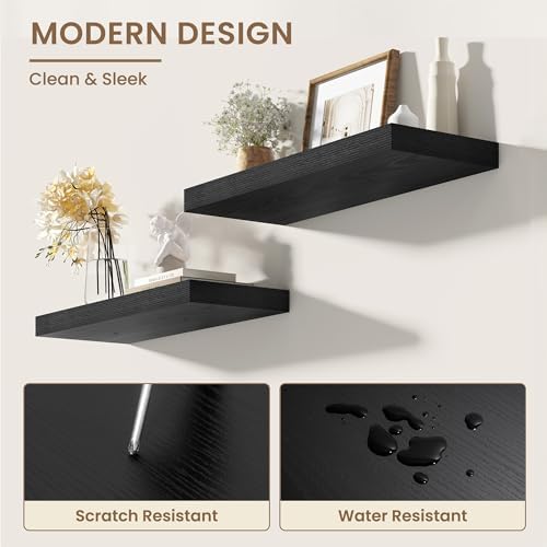 Dreamland 55 Inches Wall Mounted Wood Floating Shelves, Black, 2 Pack