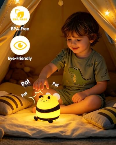 YISUN Bee Silicone LED Night Light, 3 Level Dimmable Kids Room Nursery Lamp