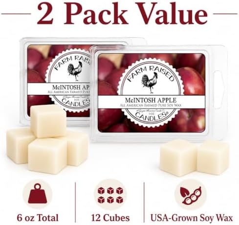 USA Made - Hand Crafted - McIntosh Apple Wax Melts Warmer Cubes 6 Ounces 2 Pack - - Natural American Farmed Soy Wax. melt Cubes Farmhouse Fall