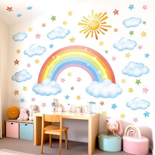 DECOWALL Rainbow Sun Clouds Stars Wall Stickers Decals Nursery (SG3-2314)