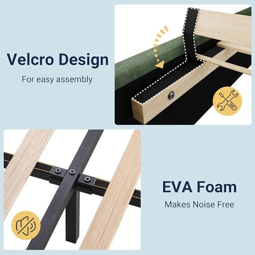 Allewie King Size Platform Bed Frame with Velvet Upholstered Headboard and Wooden Slats Support, Fully Upholstered Mattress Foundation/No Box Spring Needed/Easy Assembly, Green