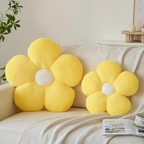 Zlgkjk Flower Pillows, Decorative Throw Pillow with Soft Plush for Couch Bed, Cute Daisy Pillow Cushion Home Decor Floral Throw Pillow (Yellow, 19.6 Inches)