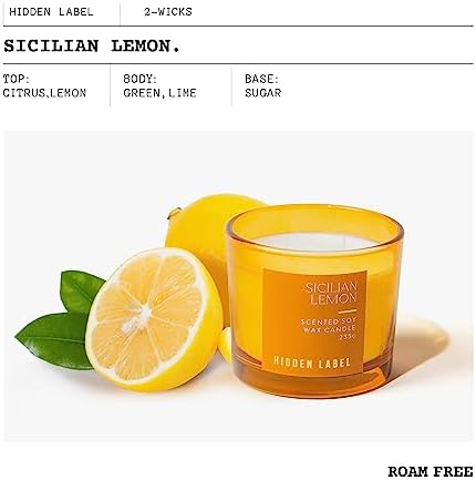 Hidden Label Sicilian Lemon Candle, 8.3oz Soy Wax, Aromatherapy